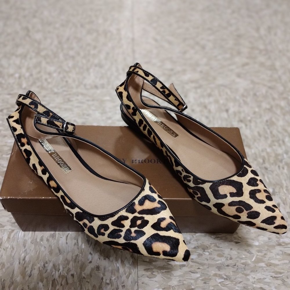 AUDREY BROOKE CALF HAIR ANKLE STRAP FLATS